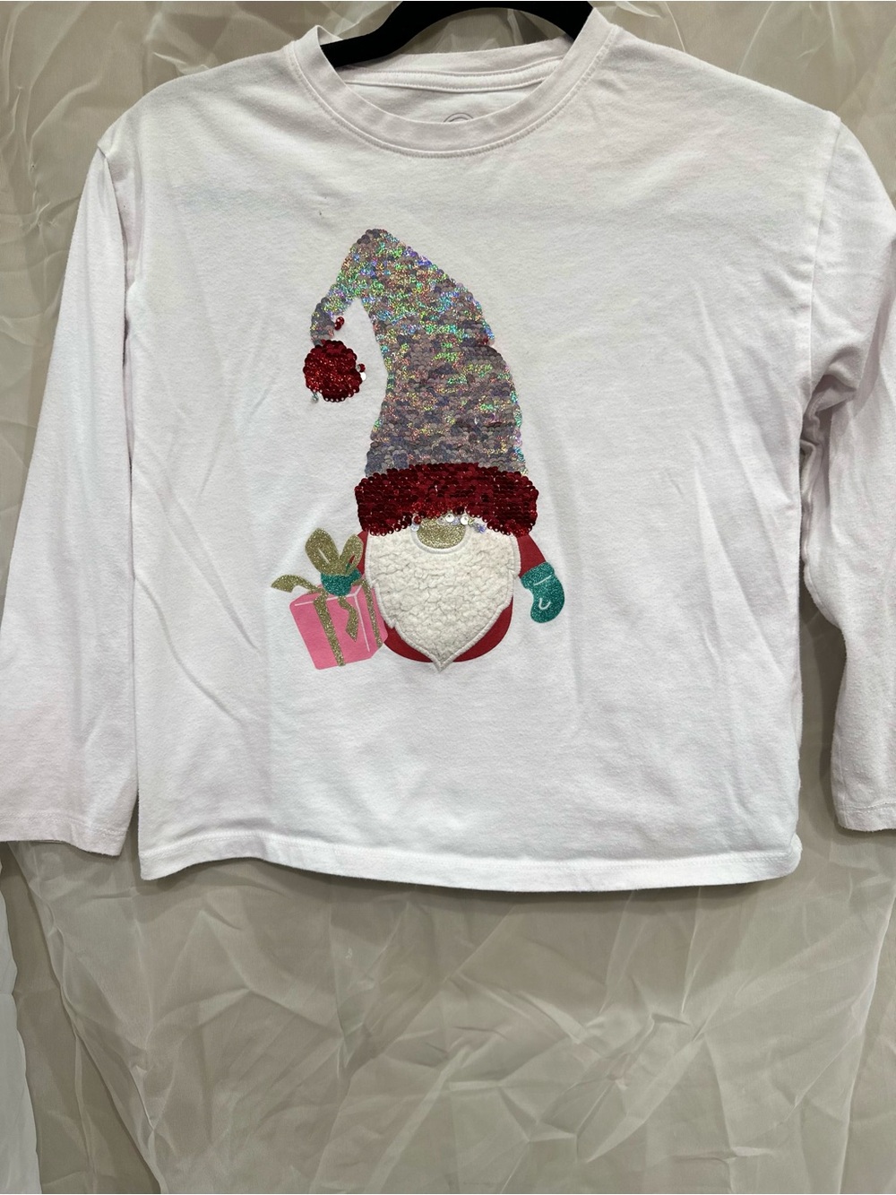 wonder nation White Christmas Holiday Gnome Changing Sequins Long Sleeve Shirt